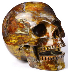 Gemstone 5.1" Blue, Gold & Red Pietersite Carved Crystal Singing Skull, Crystal Healing