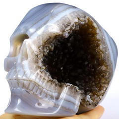 Huge 5.0" Agate Geode Carved Crystal Skull,Super Realistic, Crystal Healing