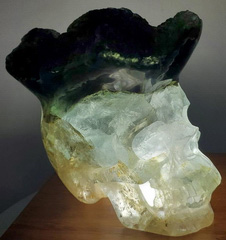 Huge 5.4" Fluorite Mineral Carved Crystal Skull, Crystal Healing