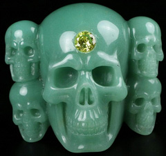 2.5" Green Aventurine Carved Crystal Skulls Buckle With Faceted Cubic Zirconia,, Crystal Healing