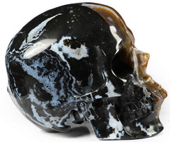 GEMSTONE 5.0" Black Zebra Agate Carved Crystal Skull,Super Realistic, Crystal Healing