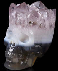 2.1" Amethyst & Agate Druse Carved Crystal Skull, Realistic, Crystal Healing