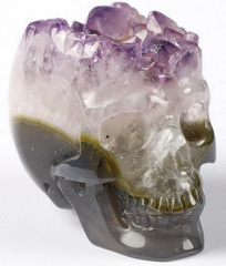 2.1" Amethyst & Agate Druse Carved Crystal Skull, Realistic, Crystal Healing