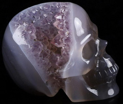 2.0" Agate Amethyst Geode Carved Crystal Skull, Realistic, Crystal Healing