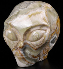 Gemstone 2.0" Crazy Lace Agate Star Being Female Alien Crystal Skull Companion, Hand Carved Gemstone Fine Art Sculpture,, Reiki Healing Stone Statue