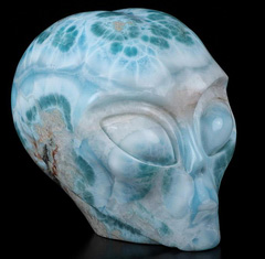 Gemstone 3.5" Larimar Star Being Female Alien Crystal Skull Companion, Hand Carved Gemstone Fine Art Sculpture,, Reiki Healing Stone Statue