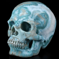Amazing Gemstone 4.4" Larimar Carved Crystal Skull,Super Realistic, Crystal Healing