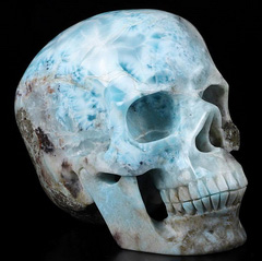 Gemstone 4.6" Larimar Carved Crystal Skull,Super Realistic