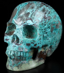 GEMSTONE 4.8" American Chrysocolla Carved Crystal Skull, Realistic, Crystal Healing