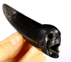 4.2" ox horn fossil Carved Crystal Skull, Realistic
