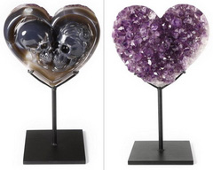 Special Design for Valentine's Day - 7.0" Amethyst & Agate Geode Carved Crystal Skul Lover Skull Sculpture, Crystal Healing