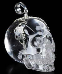 Nice 1.4" Quartz Rock Crystal Carved Crystal Skull Pendant, with Sterling Silver