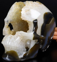 Lifesized 6.8" Agate geode Carved Crystal Skull Super Realistic, Crystal Healing
