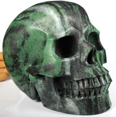 Lifesized Gemstone 7.0" Ruby Fuchsite Carved Crystal Skull, Realistic, Crystal Healing