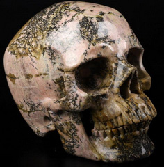 5.0" Pink & Black Rhodonite Carved Crystal Skull,Super Realistic, Crystal Healing