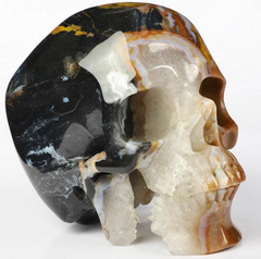 4.8" Black Zebra Agate Carved Crystal Skull,Super Realistic, Crystal Healing