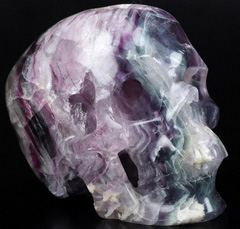 Huge 5.0" Fluorite Carved Crystal Skull,Super Realistic, Crystal Healing