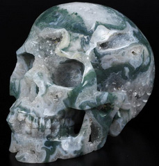 GEMSTONE 5.0" Green Moss Agate Geode Carved Crystal Skull,Realistic, Crystal Healing