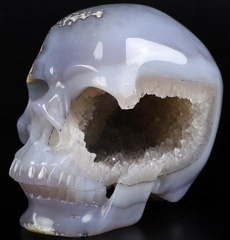 Huge 4.4" Agate Amethyst Geode Carved Crystal Skull,Super Realistic, Crystal Healing