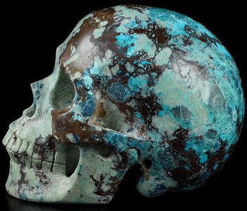 GEMSTONE 5.1" American Chrysocolla Carved Crystal Skull, Realistic, Crystal Healing