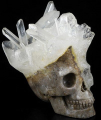 2.8" Quartz Rock Crystal Carved Crystal Druse Skull, Crystal Healing