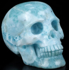 GEMSTONE 2.0" Larimar Carved Crystal Skull, Realistic, Crystal Healing