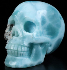 GEMSTONE 2.0" Larimar Carved Crystal Skull, Realistic, Crystal Healing