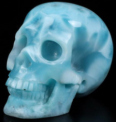 GEMSTONE 2.0" Larimar Carved Crystal Skull, Realistic, Crystal Healing