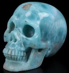 GEMSTONE 2.0" Larimar Carved Crystal Skull, Realistic, Crystal Healing