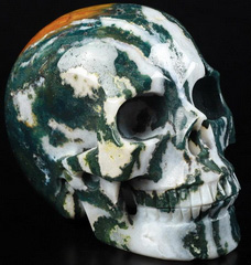 Huge 5.0" Green Zebra Jasper Carved Crystal Skull, Realistic, Crystal Healing