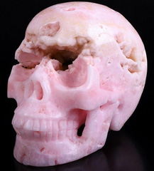 Huge 5.0" Pink Aragonite Carved Crystal Geode Skull, Realistic, Crystal Healing