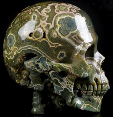 Huge 4.8" Ocean Jasper Carved Crystal Spine Skull, Crystal Healing