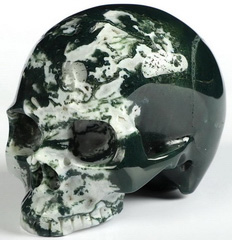 3.7" Green Moss Agate Carved Crystal Skull Without Jaw, Realistic, Crystal Healing