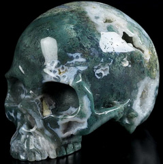 Nice 4.7" Green Moss Agate Carved Crystal Skull Without Jaw, Crystal Healing