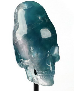 3.7" Fluorite Carved Crystal Incan Skull With Stand, Realistic, Crystal Healing