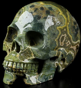 Huge 5.0" Ocean Jasper Carved Crystal Geode Skull, Realistic, Crystal Healing