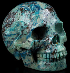 GEMSTONE 4.6" American Chrysocolla Carved Crystal Skull, Realistic, Crystal Healing