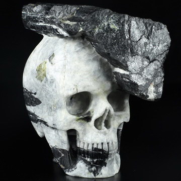 5.2" Black Tourmaline Hand Carved Crystal Skull Fine Art Sculpture, Crystal Healing
