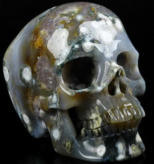 Huge 5.0" Ocean Jasper Carved Crystal Skull,Super Realistic, Crystal Healing