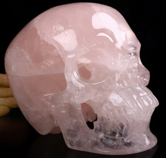 Lifesized 6.7" Rose Quartz Carved Crystal Skull,Super Realistic, Crystal Healing