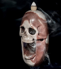 Huge 6.1" Sacred Shiva Lingam Carved Crystal Backflow fragrance Skull Sculpture, Crystal Healing