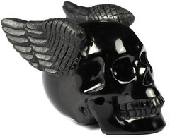 2.6" Black Obsidian Carved Crystal Skull With Wings