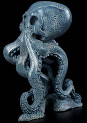 Original 6.2" Blue Sponge Coral Carved Crystal Octopus Skull Sculpture, Crystal Healing