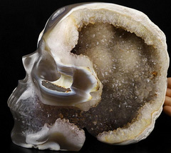 Giant 7.6" Agate Geode Carved Crystal Skull, Crystal Healing