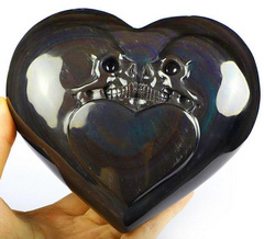 Huge 5.1" Rainbow Obsidian Carved Crystal Heart Skull, Crystal Healing