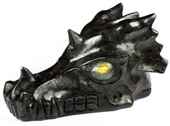 5.3" Russian Arfvedsonite Carved Crystal Dragon Skull, Labradorite Eyes, Crystal Healing