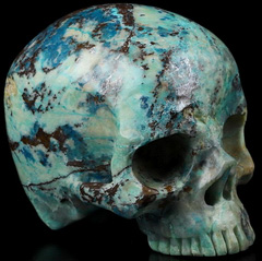 Gemstone 4.5" American Chrysocolla Carved Crystal Skull Without Jaw, Crystal Healing