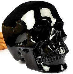 Huge 6.1" Black Obsidian Carved Crystal Skull,Super Realistic, Crystal Healing