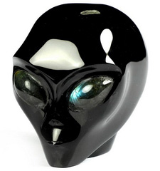 2.0" Black Obsidian Star Being Female Alien Crystal Skull Companion With Labradorite Eyes, Hand Carved Gemstone Fine Art Sculpture,, Reiki Healing Stone Statue