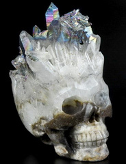 Rainbow 2.3" Quartz Rock Crystal Carved Crystal Druse Skull, Crystal Healing